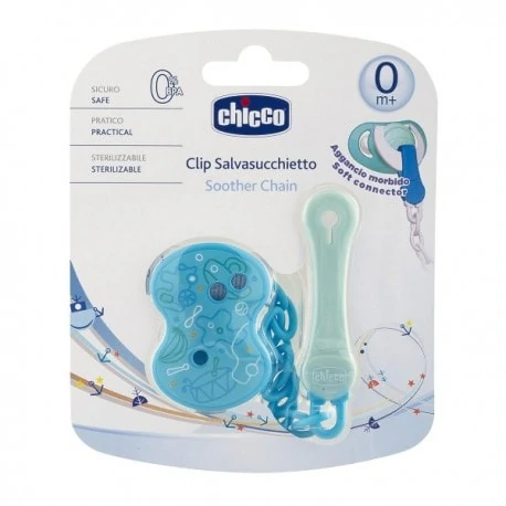 CHICCO Attache Sucette Clip avec Chaîne Bleu