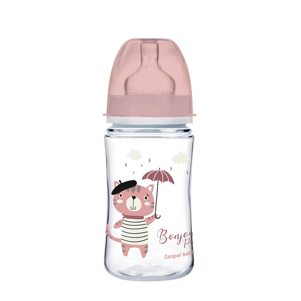 CANPOL BABIES Biberon Anti Colique Col Large 240ML – Rose – 35/232