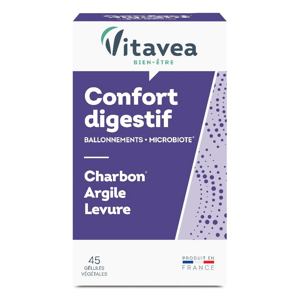 Vitavea Confort Digestif – Charbon + Levure + Argile 45 Gélules