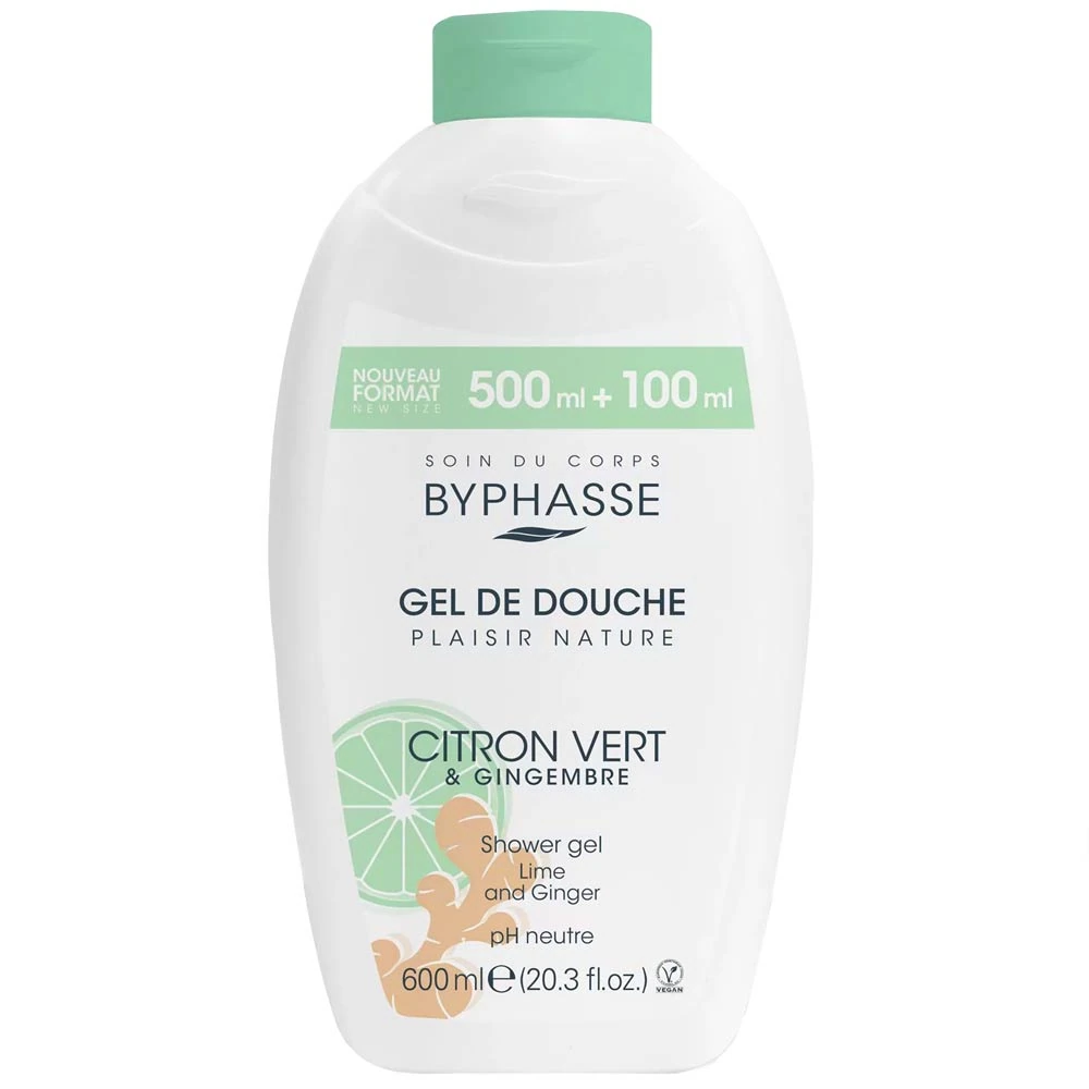 Byphasse Gel Douche Plaisir Nature Citron Vert et Gingembre 600ml