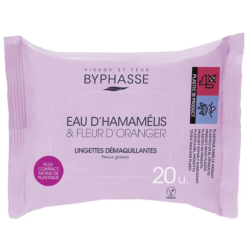Byphasse Lingettes Démaquillantes à l’Eau d’Hamamélis 20u